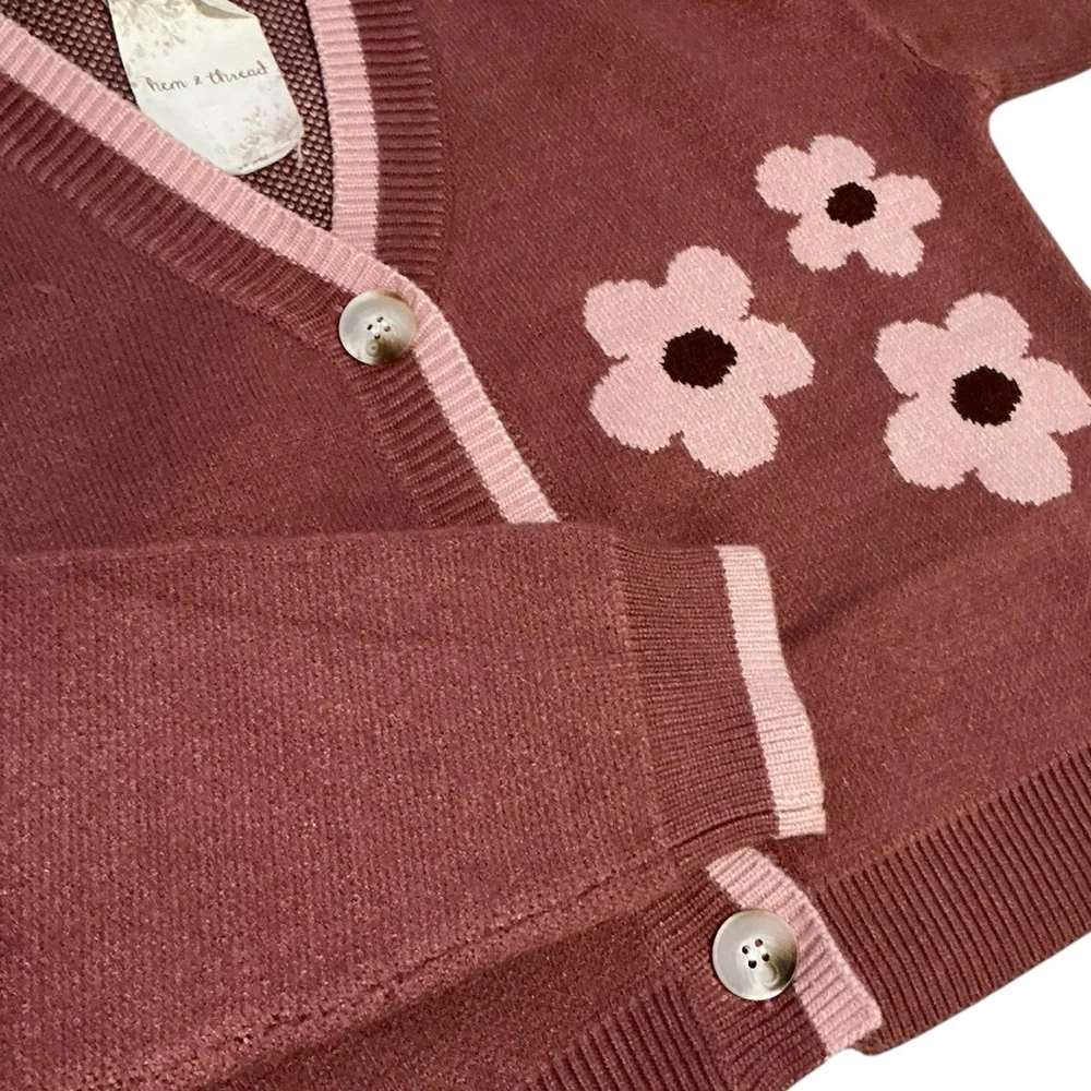 HEM & THREAD Flower Boxy Cardigan L 22” p2p Terra Rose $50 Retail NWT - Picture 9 of 13